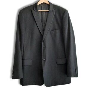 AR RED Super 100's 100% Wool Blazer Jacket Black Pin Stripe Men's Sz 44 R Flawed